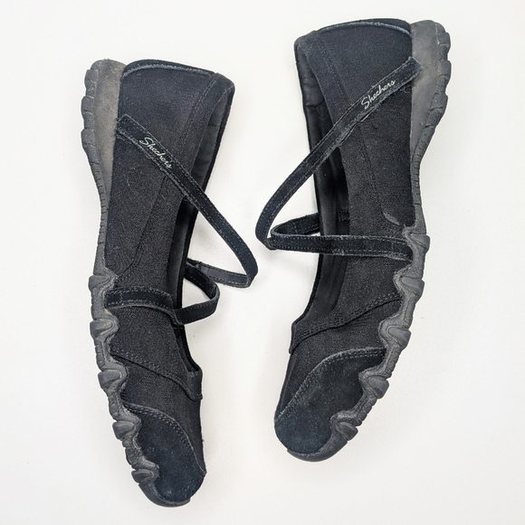 Y2K Skechers Black Suede Strappy Ballet Flats Sneakers - Picture 5 of 8